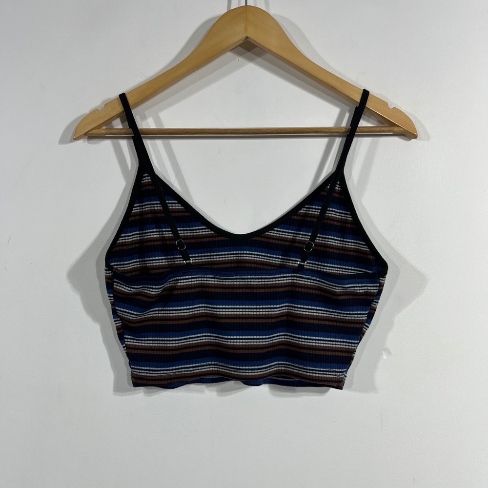 Womens Granola Grunge Striped Ribbed Crop Top Medium 90s Y2K Streetwear Boho - Picture 3 of 9